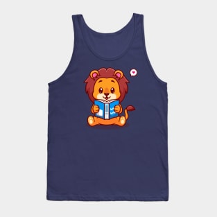 Cute Baby Lion Reading Book Cartoon Tank Top